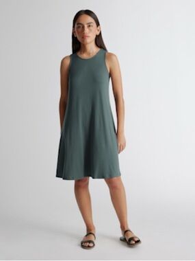 Quince Tencel Jersey Mini Swing Dress - Dark Olive, size XL